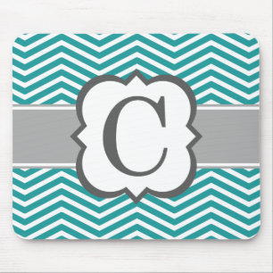 Tapis De Souris LETTRE Turquoise MONOGRAPHIQUE BLANCHE C Chevron