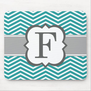 Tapis De Souris LETTRE Turquoise MONOGRAPHIQUE BLANCHE F Chevron