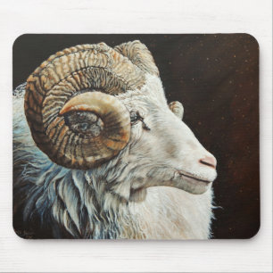 Tapis De Souris Levant islandais mouton blanc avec cornes