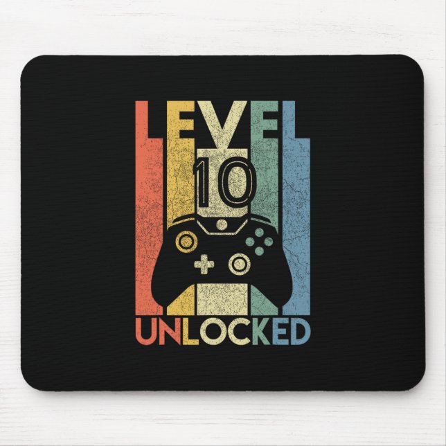 Tapis De Souris Level 10 Unlocked Shirt Funny Video Gamer 10th Bir (Devant)