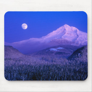 Tapis De Souris Lever de lune sur le mont Hood Oregon en hiver