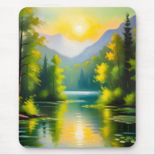 Tapis De Souris Lever de soleil sur des montagnes enneigées et un 