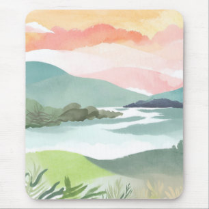 Tapis De Souris Lever du soleil matinal sur le lac Aquarelle Nat