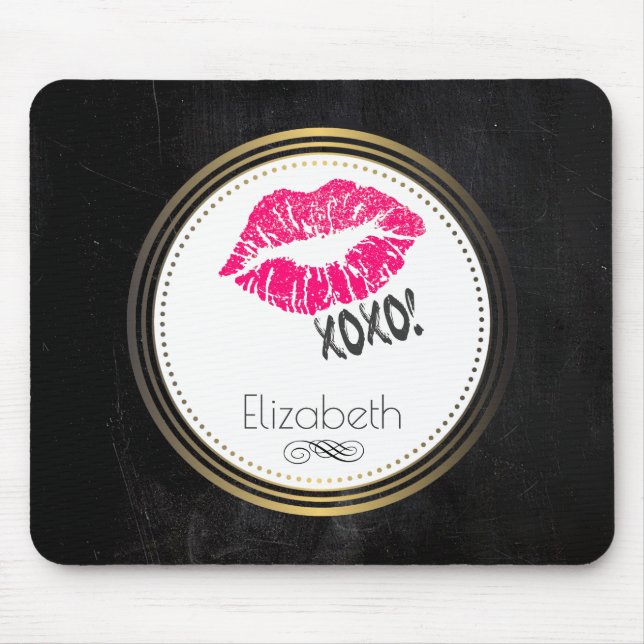 Tapis De Souris Lèvres de Kissy Rose glamour avec xoxo! Personnali (Devant)
