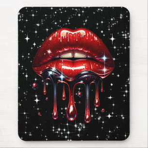 Tapis De Souris Lèvres Rouges Dégoulinantes de Paillettes Glamour 