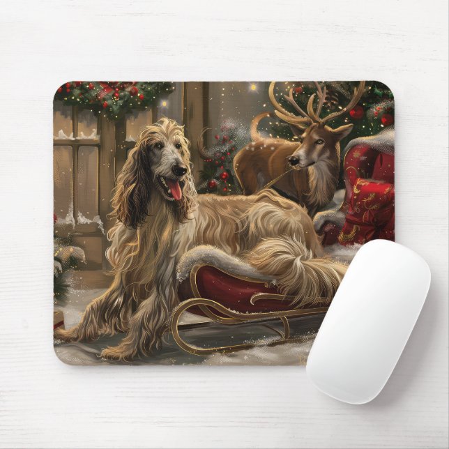 Tapis De Souris Lévrier Afghan Noël Fête (Avec souris)