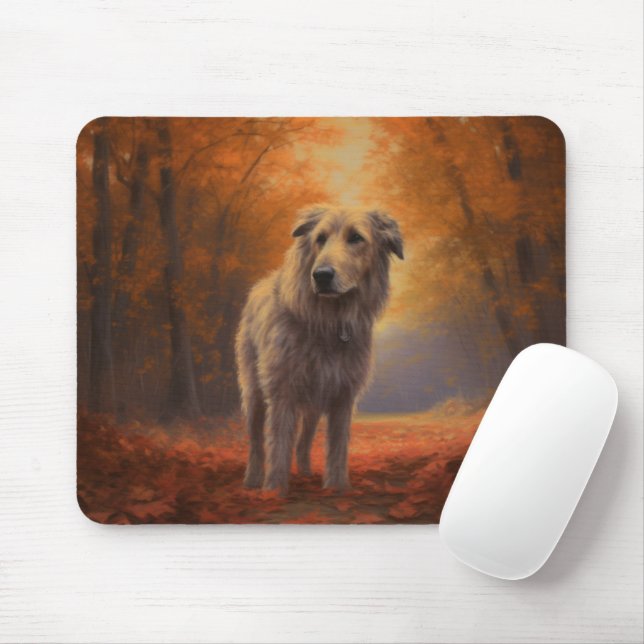 Tapis De Souris Lévrier en automne Les feuilles tombées inspirent  (Avec souris)
