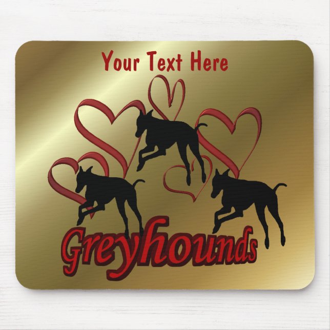 Tapis De Souris Lévriers et chien rouge de coeurs (Devant)