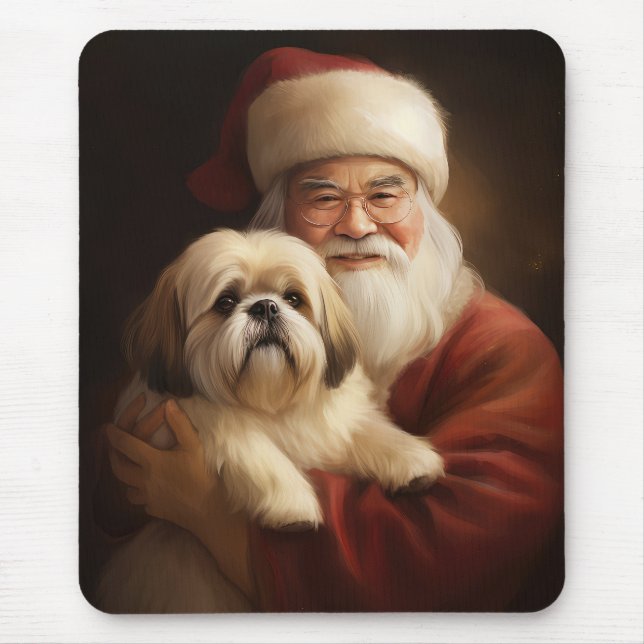 Tapis De Souris Lhasa Apso Avec Noël Festif Du Père Noël (Devant)