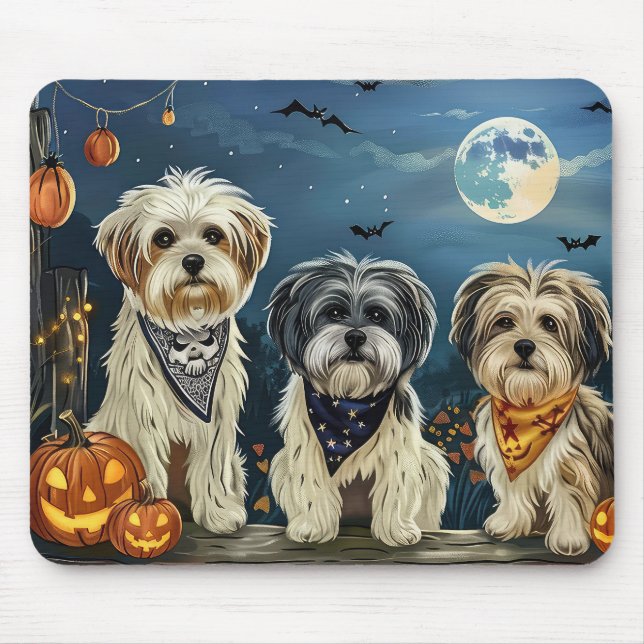 Tapis De Souris Lhasa Apso Halloween Éffrayant (Devant)