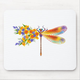 Tapis De Souris libellule de fleurs jaunes