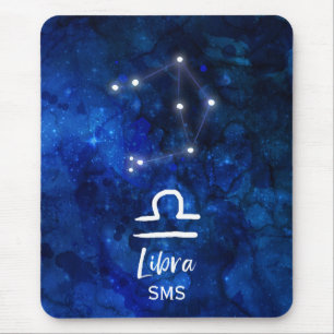 Tapis De Souris Libra Zodiac Constellation Blue Galaxy Monogramme