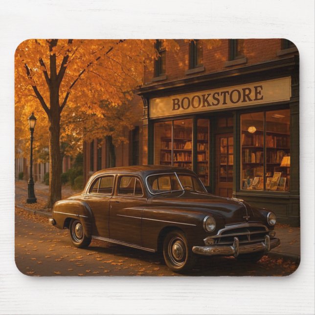 Tapis De Souris Librairie Automne/Automne vintage et voiture (Devant)