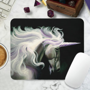 Tapis De Souris Licorne Blanche Élégante Crinière Fluide Fantaisie