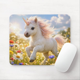 Tapis De Souris Licorne courant dans un champ de fleurs sauvages