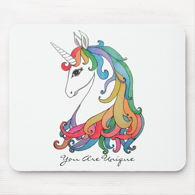 Tapis De Souris Licorne mignonne d'arc-en-ciel d'aquarelle (Devant)
