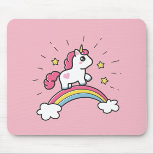 Tapis De Souris Licorne mignonne sur une conception d'arc-en-ciel