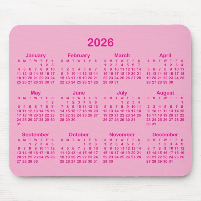 Tapis De Souris Light and Hot Pink 2026 Calendar (Devant)