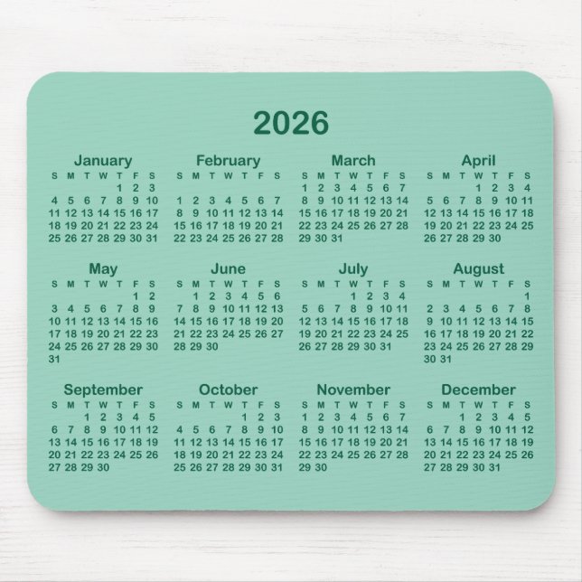 Tapis De Souris Light Teal and Hunter Green 2026 Calendar (Devant)