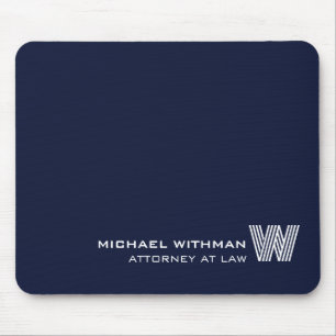 Tapis De Souris Ligne personnalisée BLEU NAVY Monogramme, Nom & Pr
