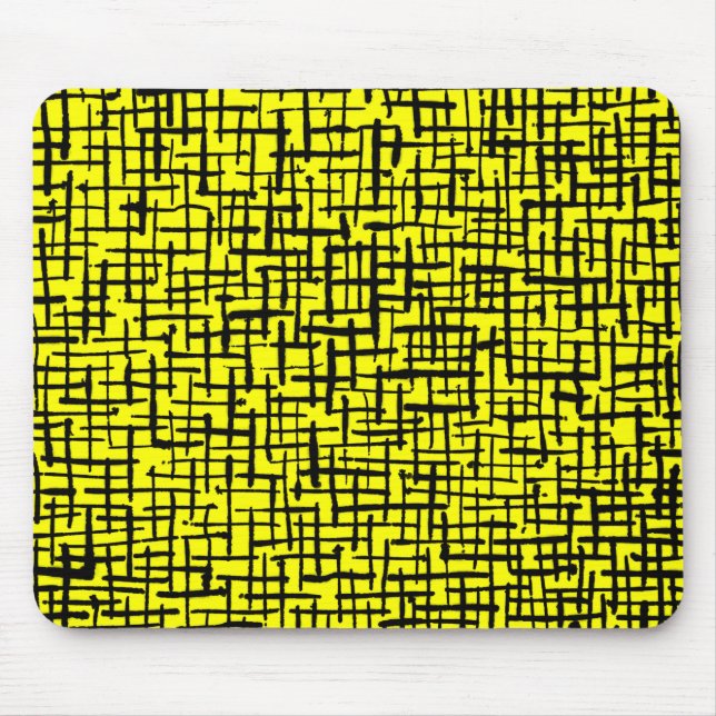Tapis De Souris Lignes encrées - Noir sur Jaune (Devant)