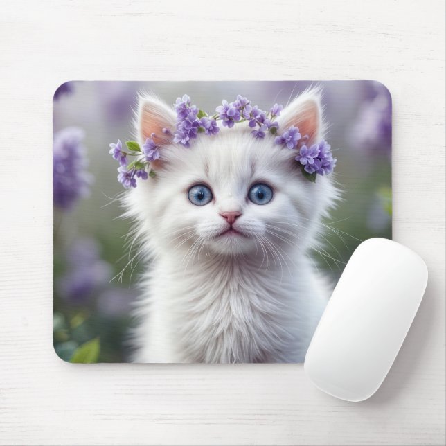 Tapis De Souris Lilac Laurel Sur White Kitten (Avec souris)