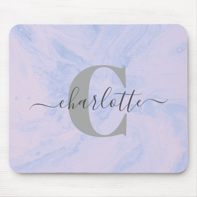 Tapis De Souris Lilac Lavender Marbre Élégant Nom du monogramme (Devant)