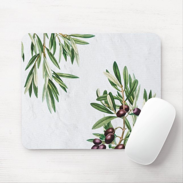 Tapis De Souris L'île méditerranéenne grecque Feuille d'olive (Avec souris)