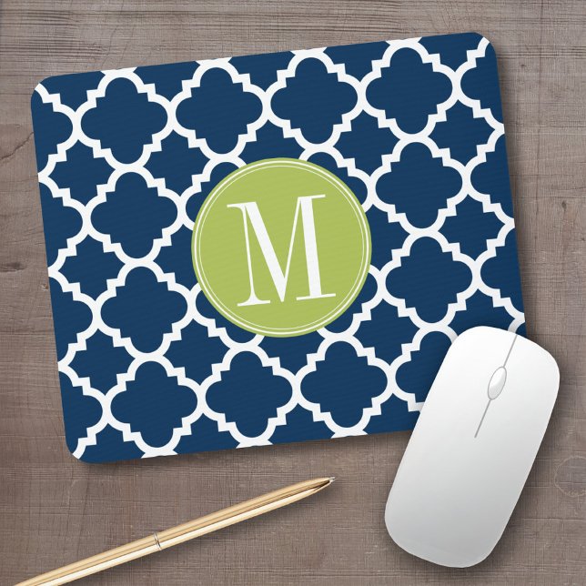 Tapis De Souris Lime et marine Motif géométrique Monogramme person (Personalized mousepad - add your monogram or name)