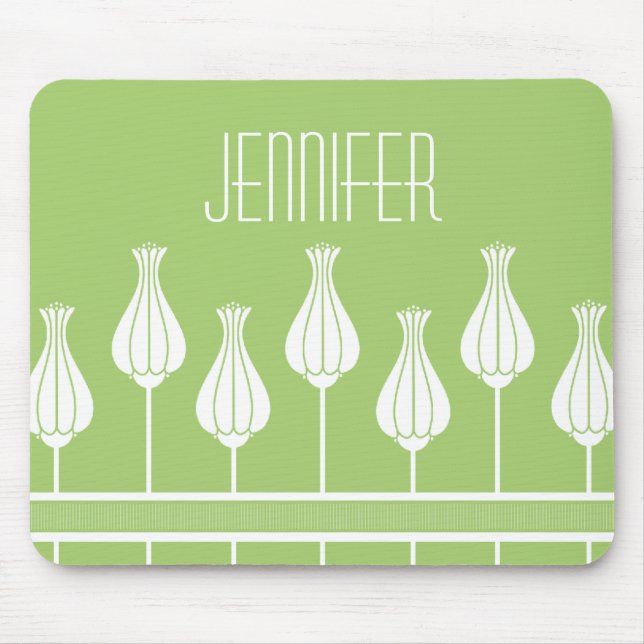 Tapis De Souris Lime Green Art Déco Floral Mousepad