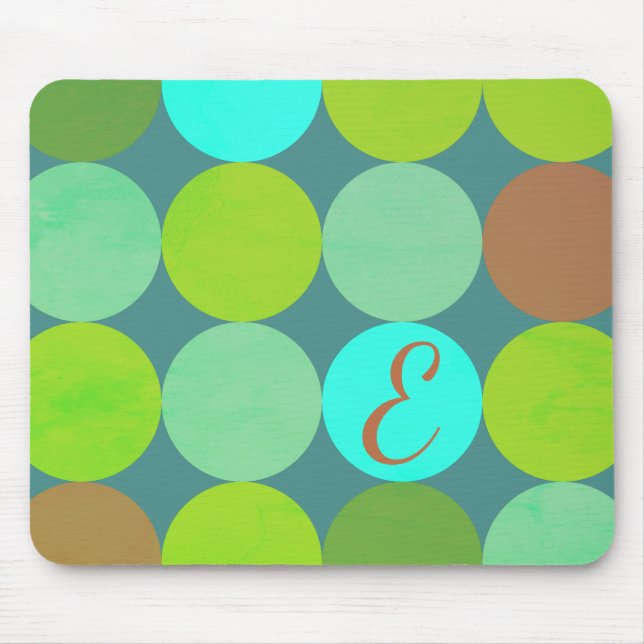 Tapis De Souris Lime Vert Turquoise Turquoise & Rust Cercles Monog (Devant)