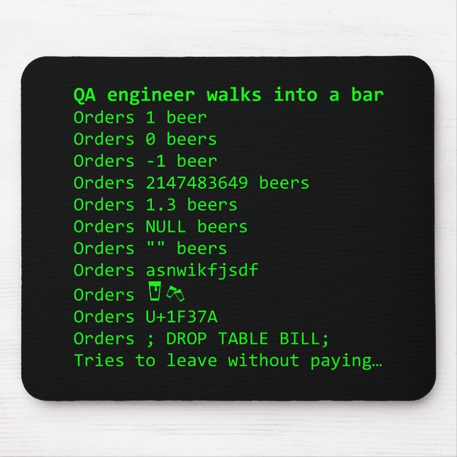 Tapis De Souris L'ingénieur de QA commande une bière (Devant)