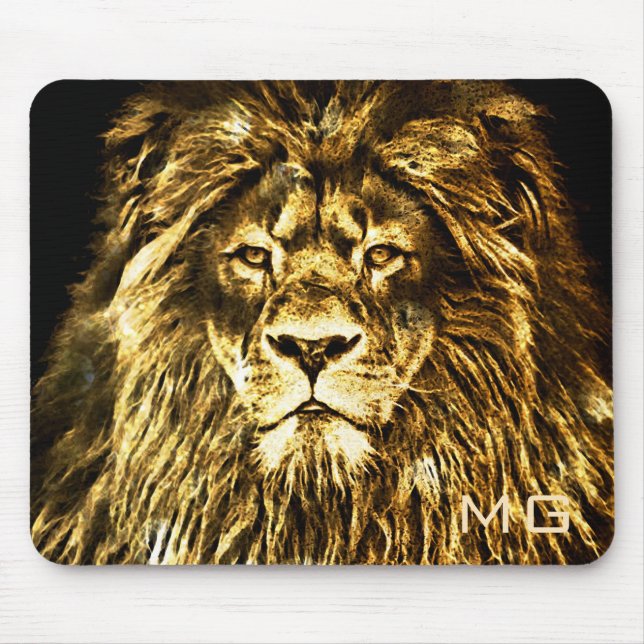 Tapis De Souris Lion d'or majestueux monogramme (Devant)