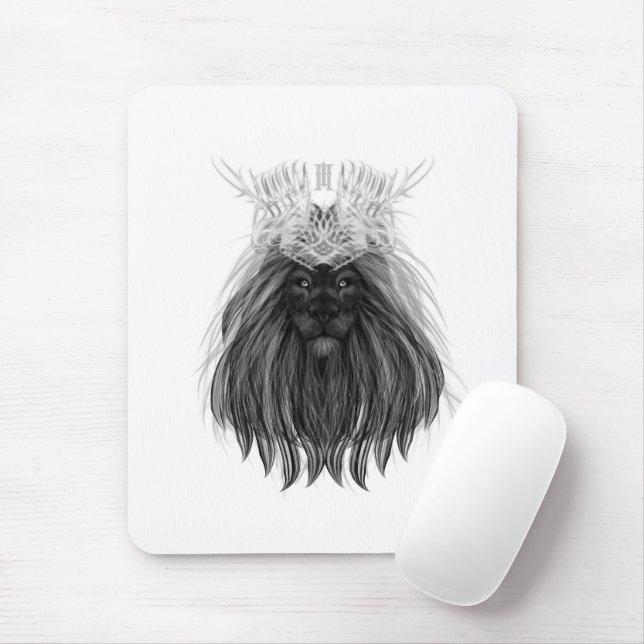 Tapis De Souris Lion noir avec couronne Antlers et monogramme (Avec souris)