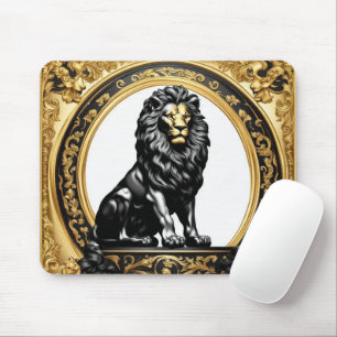 Tapis De Souris Lion or et cadre ornemental noir