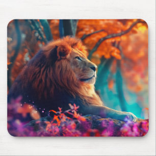 Tapis De Souris Lion royal dans la conception de la forêt enchanté