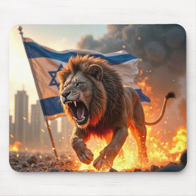Tapis De Souris Lion rugissant avec l'étoile de David Drapeau isra (Devant)