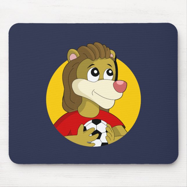 Tapis De Souris Lion tenant un ballon de football dessin animé tap (Devant)