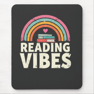 Tapis De Souris Lire Vibes Retro Arc-en-ciel Vintage Livres Amateu