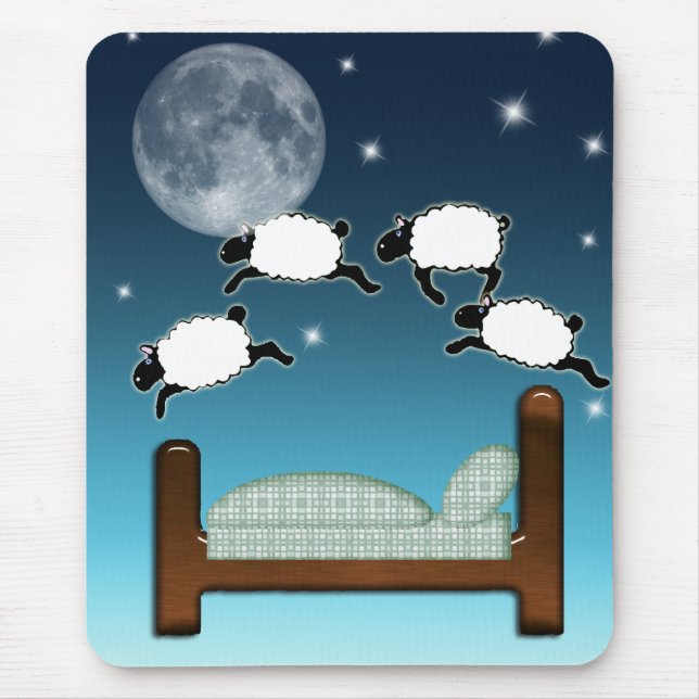 Tapis De Souris Lit, ciel, et compte des moutons la nuit (Devant)
