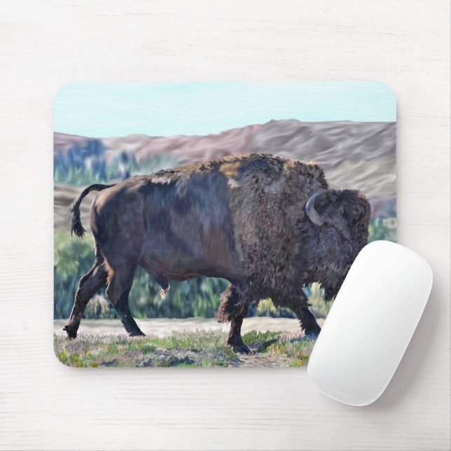Tapis De Souris L'itinérance de bison américain dans les prairies (Avec souris)