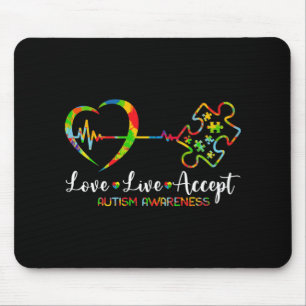 Tapis De Souris Live Love Accepter Sensibilisation sur l'autisme H