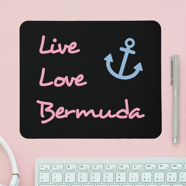 Tapis De Souris Live Love Bermuda Script Texte avec Ancre foncé (Créateur téléchargé)