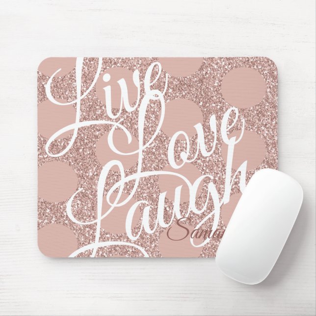 Tapis De Souris Live Love Lauve Nom Script Parties scintillant ros (Avec souris)