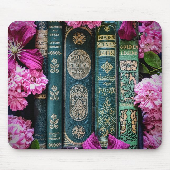 Tapis De Souris Livres anciens et vieux Roses (Devant)