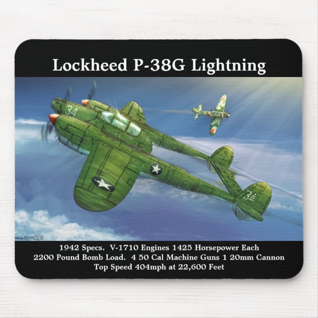 Tapis De Souris Lockheed P-38G Lightning Avion (Devant)