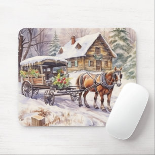 Tapis De Souris Log House Dans la ferme d'hiver