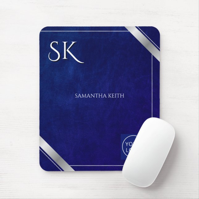 Tapis De Souris Logo d'affaires Royal Blue Leather 2025 Custom (Avec souris)