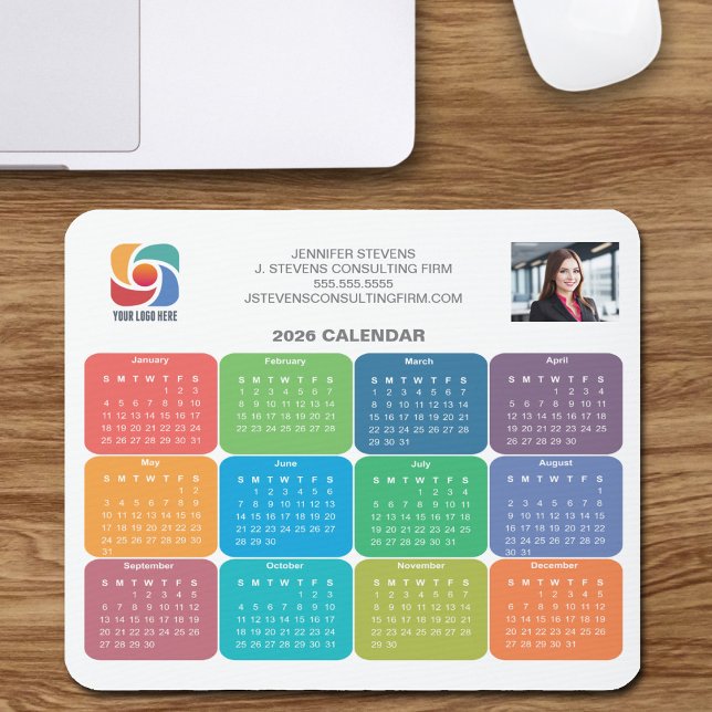 Tapis De Souris Logo de l'entreprise Calendrier coloré 2026 (Créateur téléchargé)