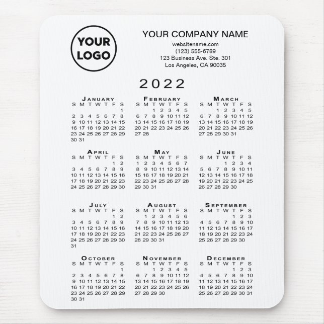 Tapis De Souris Logo d'entreprise 2022 Calendrier et texte en blan (Devant)